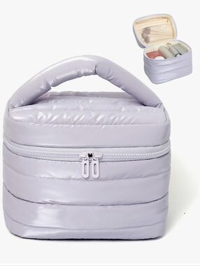 Mother's Day Lavender Quilted Cosmetic Carry Case with Top Handle bundle set